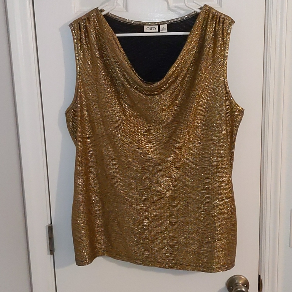 3/$30 NWOT Gorgeous XL Gold Scoop Neck New Years Cocktail Blouse